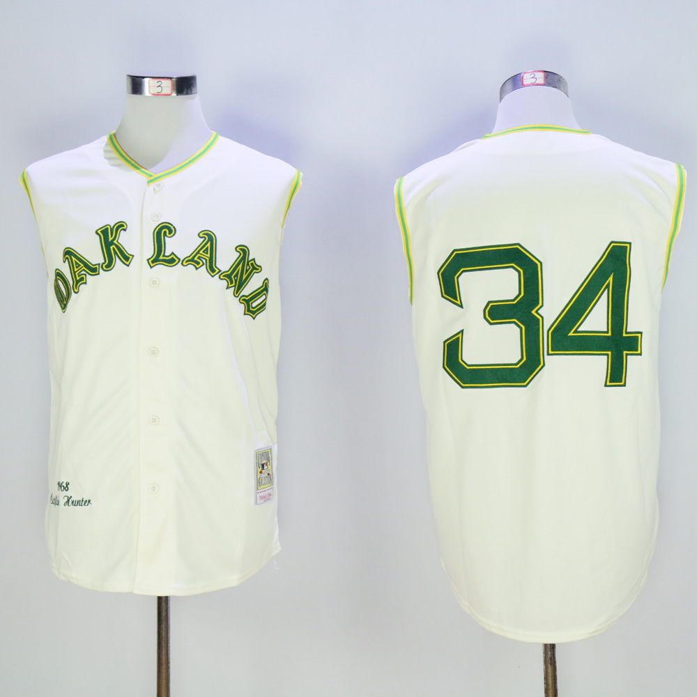 Men Oakland Athletics #34 Fingers Cream Throwback MLB Jerseys